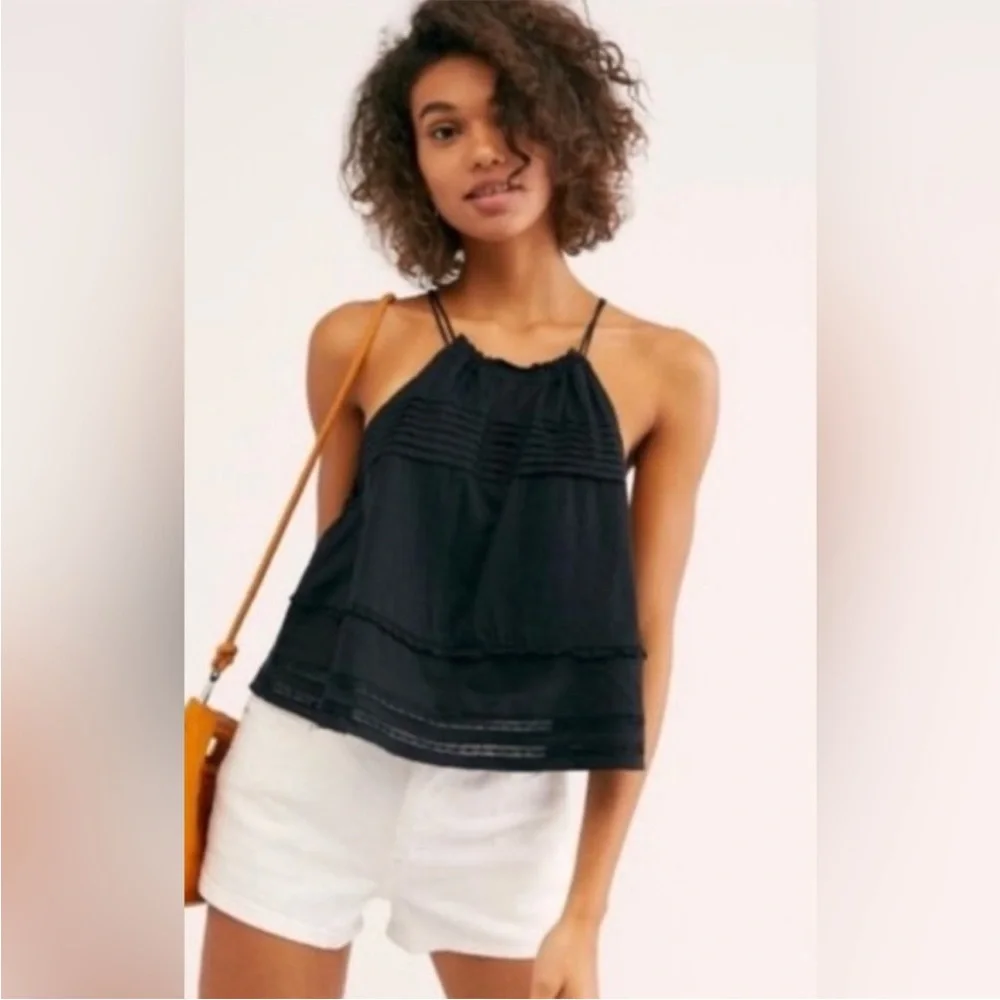 Free People Black Trust Me Bodysuit By Intimately Playsuit Ruffle Tassel Sz Sm